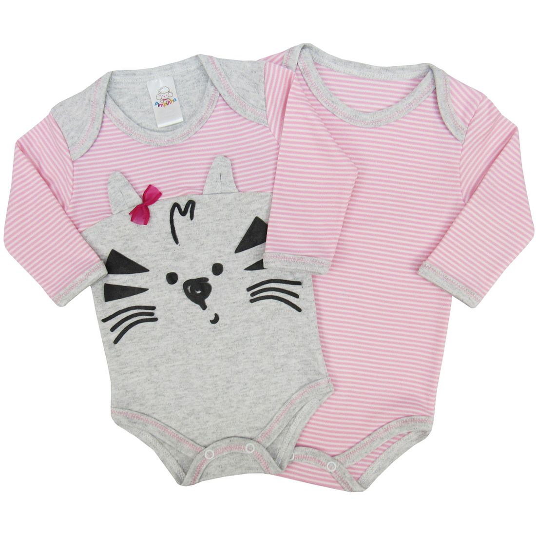 Body Bebe Feminino Manga Longa Kit Com 2 Unidades Poetique