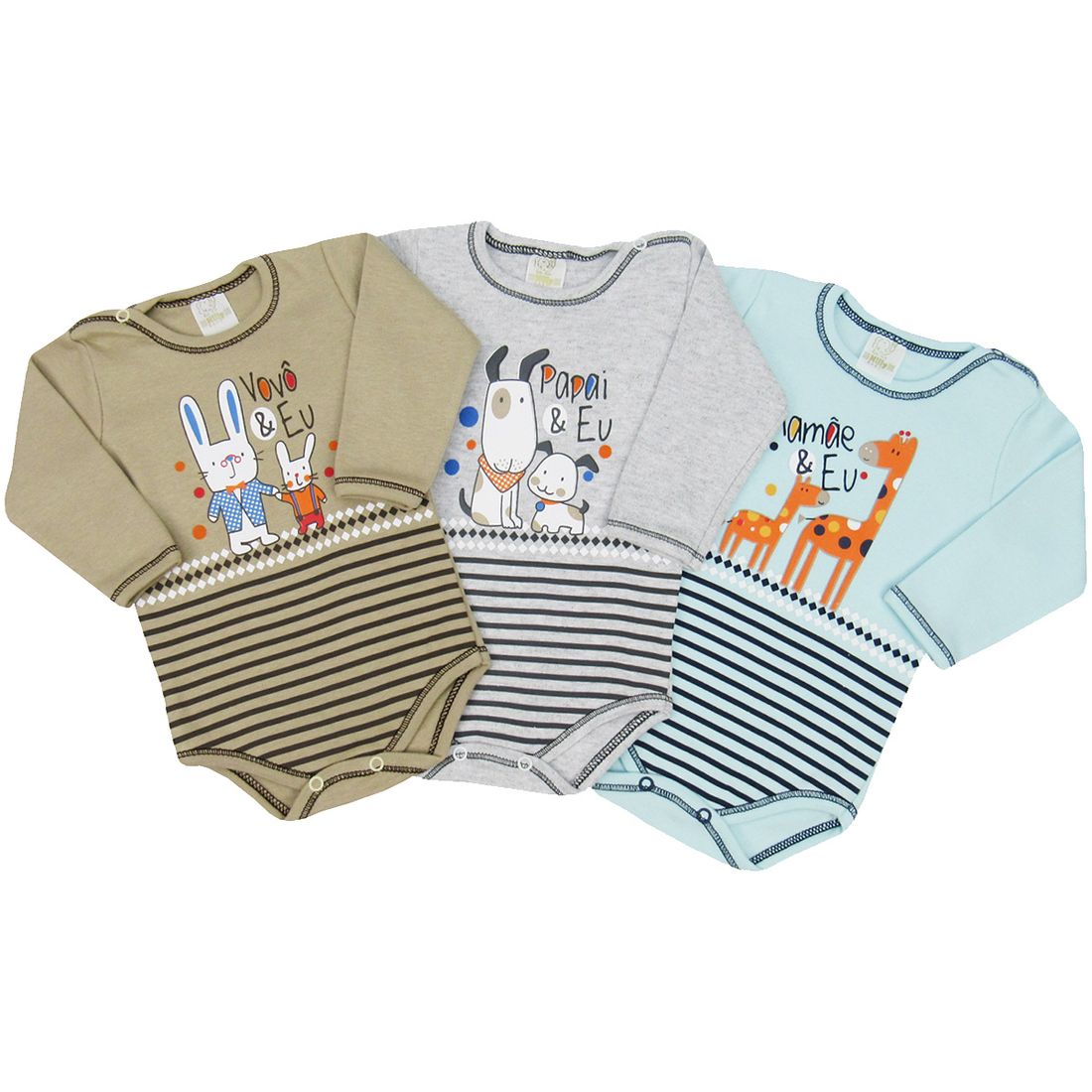 Body Bebe Masculino Manga Longa Kit Com 3 Unidades Poetique