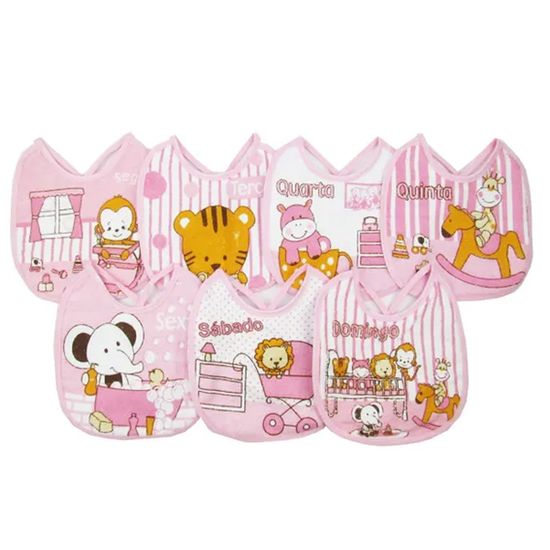 Kit-Babador-Semaninha-Feminino-Rosa-Estampado-Bichinhos Kit-Babador-Semaninha-Feminino-Rosa-Estampado-Bichinhos
