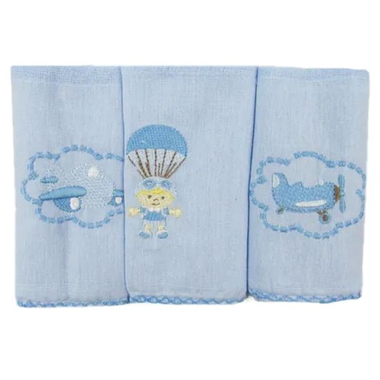 Kit-Babete-Masculina-com-3-Unidades-Azul-Claro-Bordada-Aviador Kit-Babete-Masculina-com-3-Unidades-Azul-Claro-Bordada-Aviador