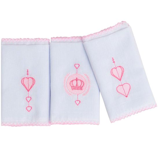 Babete-Bordada-Feminina-Coroa-Branco-e-Rosa-Kit-com-3-Unidades-a